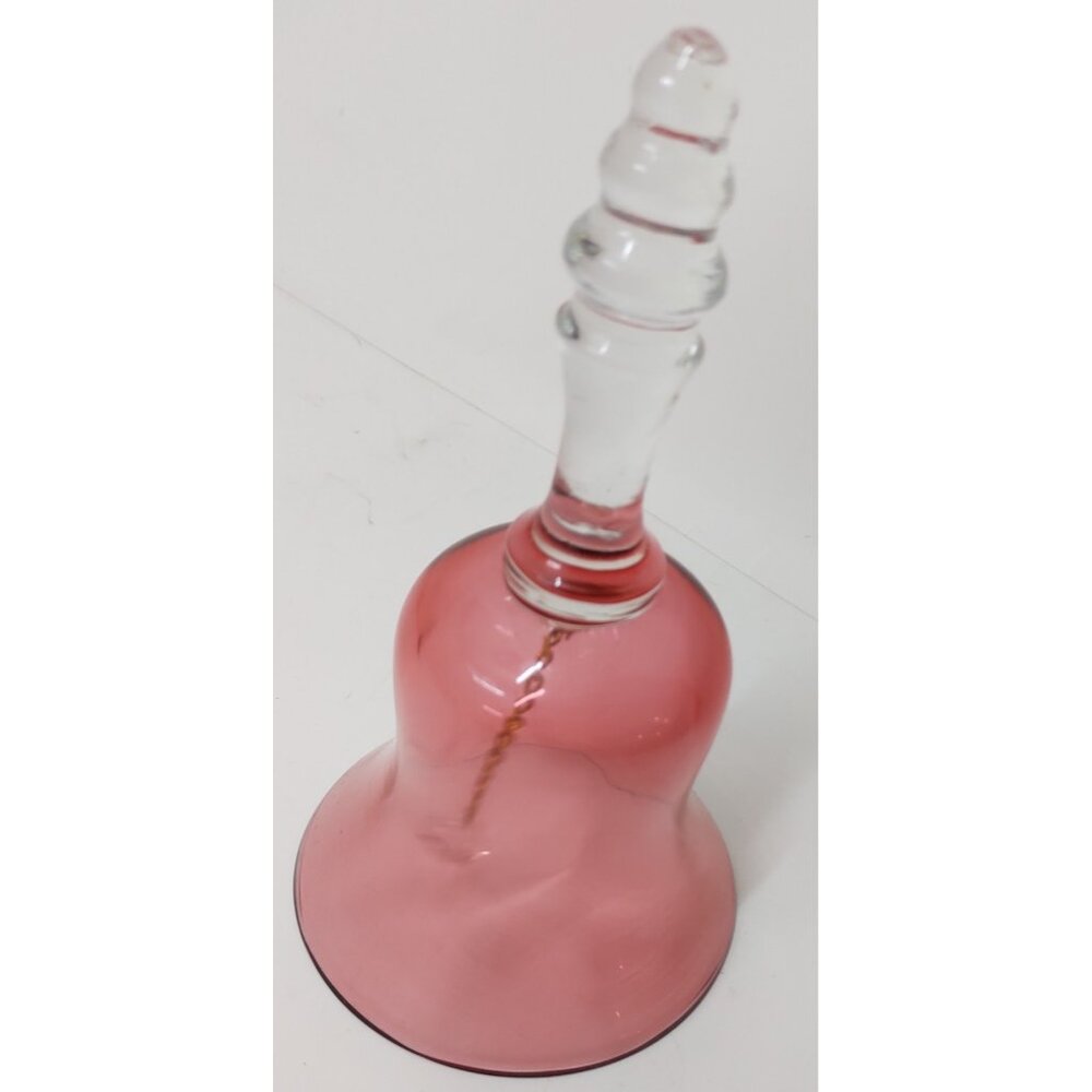Vintage Cranberry Glass Bell | Clear Handle Art Glass